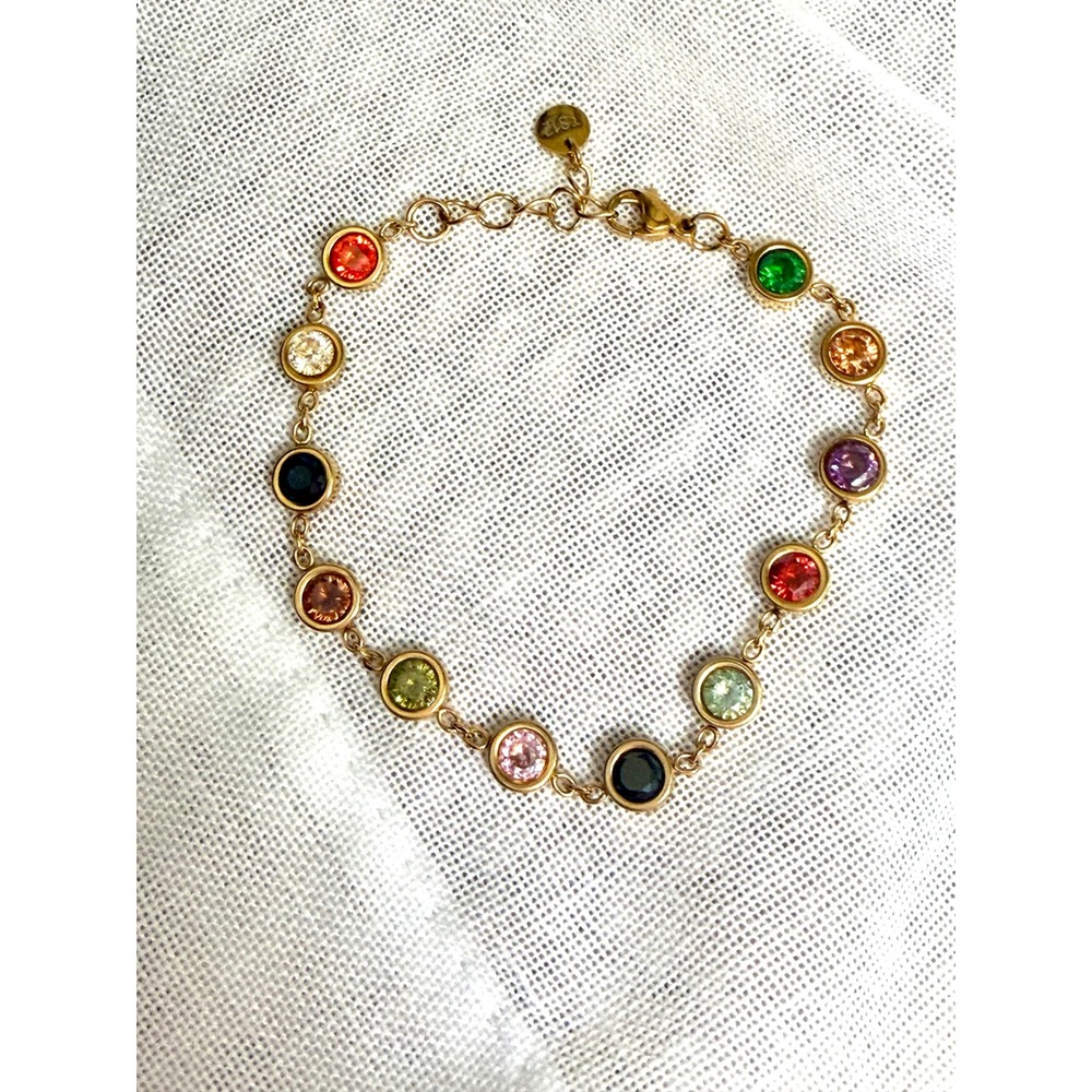 Multicolor CZ Bezel Bracelet | 18K Yellow Gold PVD‎ TS Eras Inspired Bracelet
